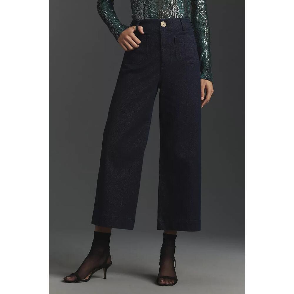 Anthropologie Wide-Leg Cropped Jeans in Dark Navy